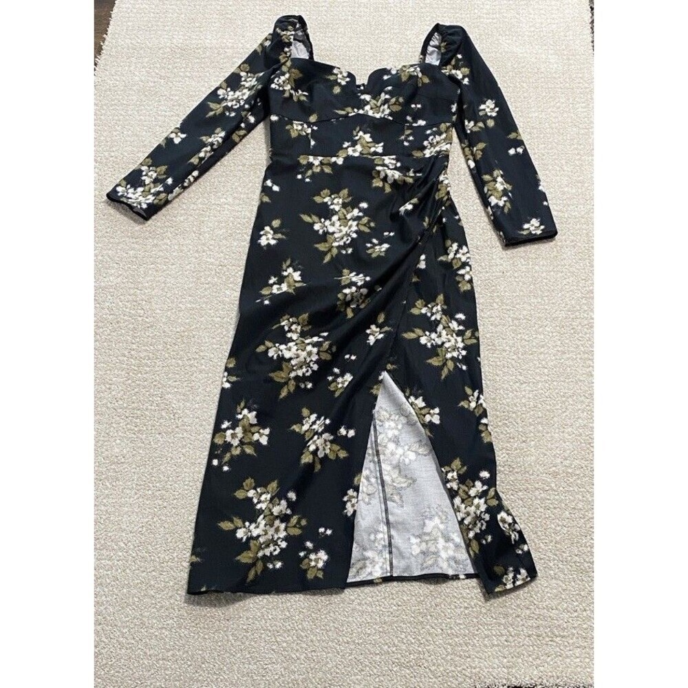 Reformation Floral Sweetheart Neck Midi Dress Long Sleeve Side Slit Size 6 - Picture 13 of 16